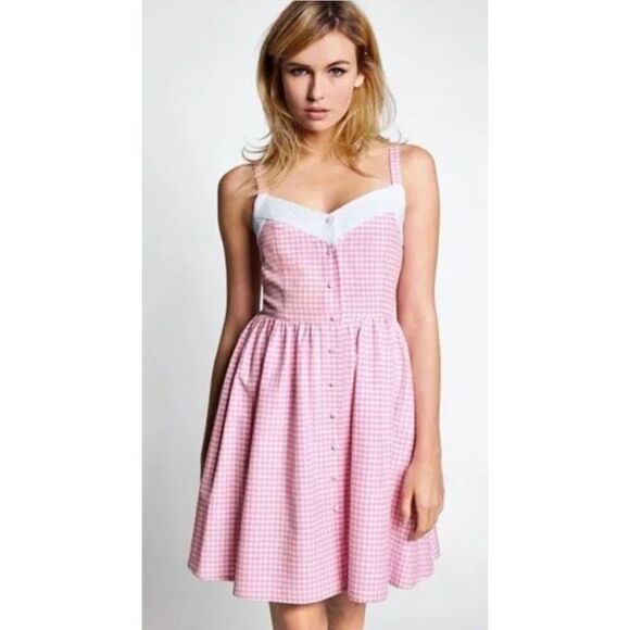 Vintage Brigette Bardot X La Redoute Pink Gingham Mini Y2K Babydoll SundressREAD - Picture 1 of 11